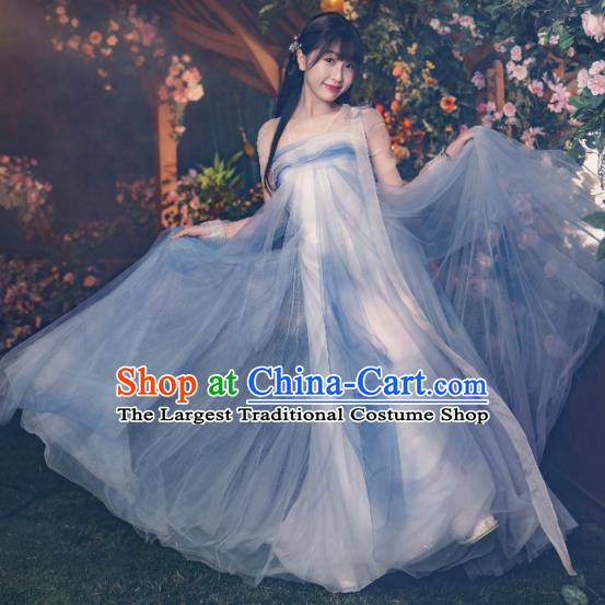 Chinese Ancient Fairy Blue Hanfu Dresses Xian Xia TV Series Love Between Fairy and Devil Xiao Lan Hua Garment Costumes