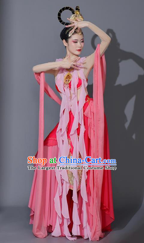 Chinese Chang E Flying Moon Costumes Goddess Dance Pink Dress Dancing Competition Clothing Classical Dance Garment