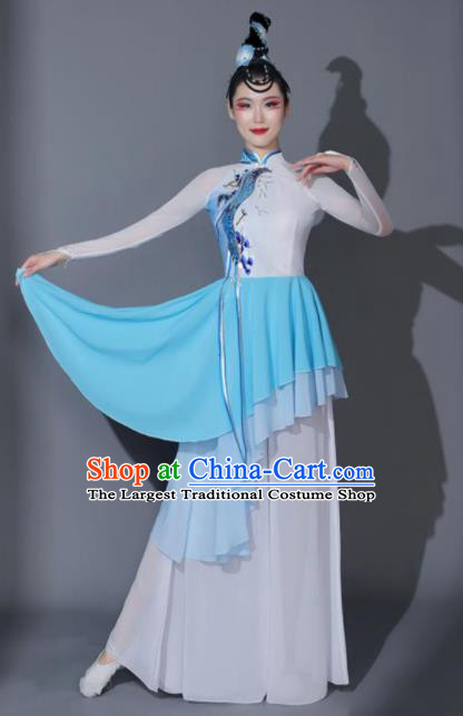 Chinese Classical Dance Garment Umbrella Dance Costumes Fan Dance Blue Dress Dancing Competition Clothing