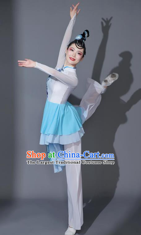 Chinese Classical Dance Garment Umbrella Dance Costumes Fan Dance Blue Dress Dancing Competition Clothing