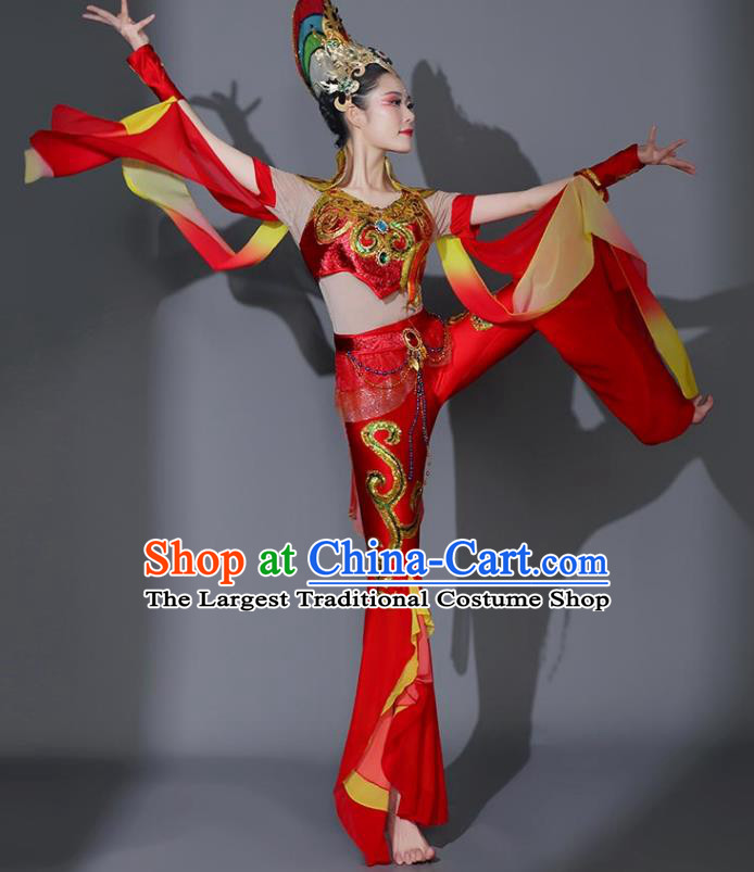 Chinese Flying Fairy Dance Red Outfit Women Group Dance Clothing Classical Dance Garment Beauty Dance Costumes