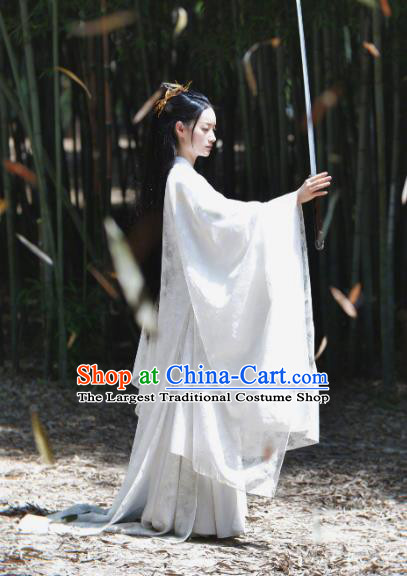 Chinese Ancient Swordswoman White Dress Clothing Love Between Fairy and Devil Xie Wan Qing Garment Costumes