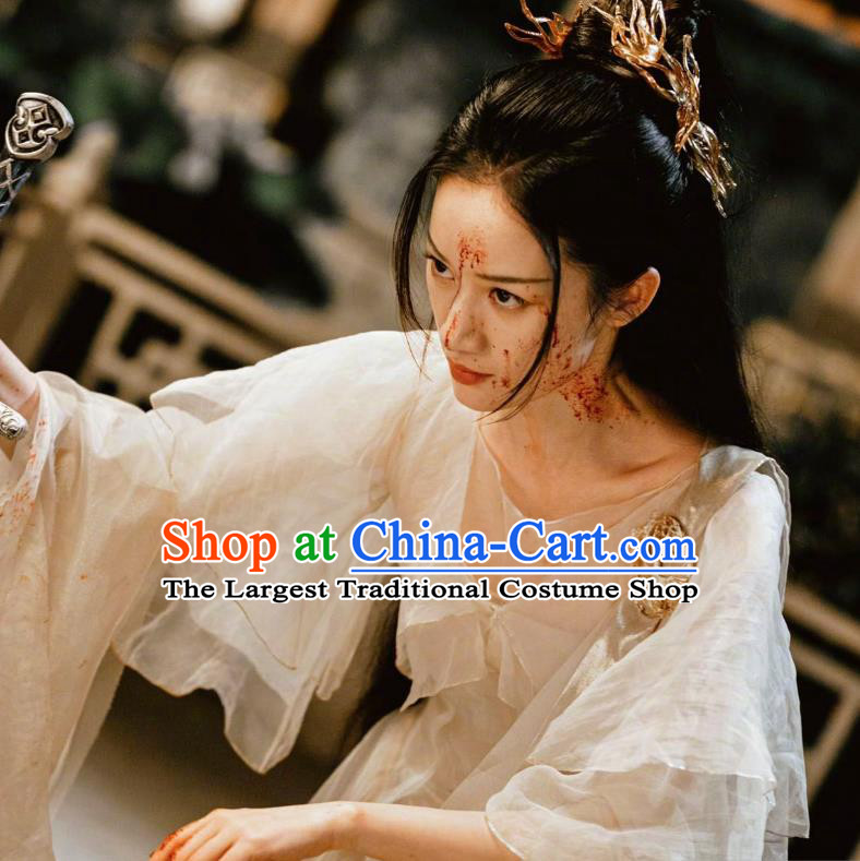 Chinese Ancient Swordswoman Beige Dress Clothing Love Between Fairy and Devil Xie Wan Qing Garment Costumes