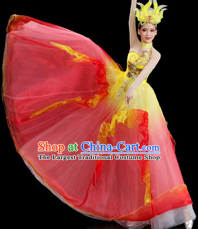 Chinese Women Group Dance Outfit Modern Dance Clothing Stage Performance Costume Opening Dance Bubble Dress