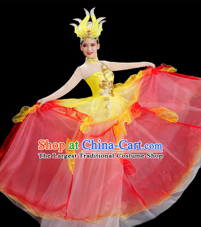 Chinese Women Group Dance Outfit Modern Dance Clothing Stage Performance Costume Opening Dance Bubble Dress