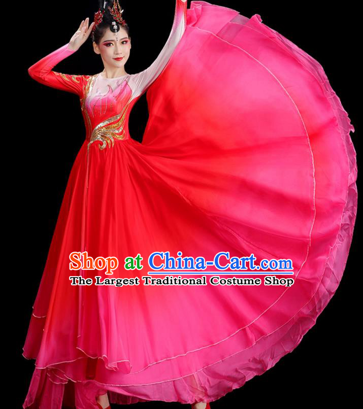 Chinese Opening Dance Magenta Dress Women Group Dance Garment Modern Dance Clothing Stage Performance Costume
