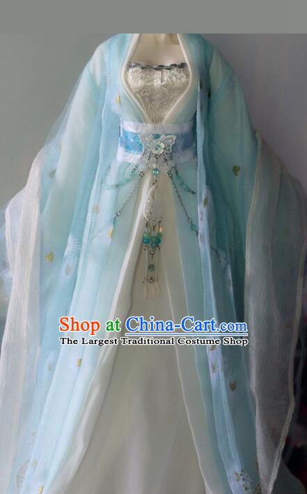 Chinese Ancient Fairy Clothing Beauty Dance Costumes Tang Dynasty Princess Blue Hanfu Dress