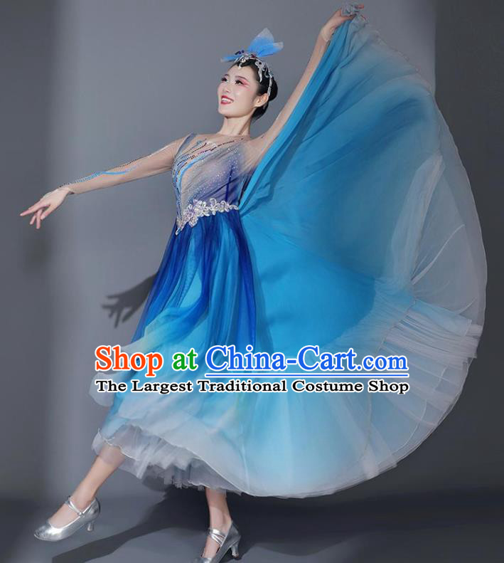 Chinese Modern Dance Garment Opening Dance Blue Veil Dress Classical Dance Clothing Stage Performance Costume