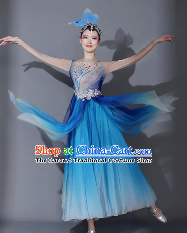 Chinese Modern Dance Garment Opening Dance Blue Veil Dress Classical Dance Clothing Stage Performance Costume