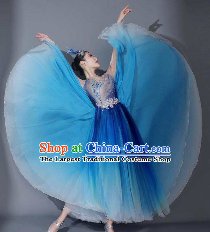 Chinese Modern Dance Garment Opening Dance Blue Veil Dress Classical Dance Clothing Stage Performance Costume