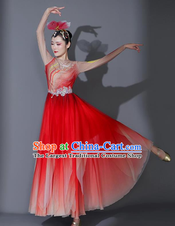 Chinese Stage Performance Costume Modern Dance Garment Opening Dance Red Veil Dress Classical Dance Clothing