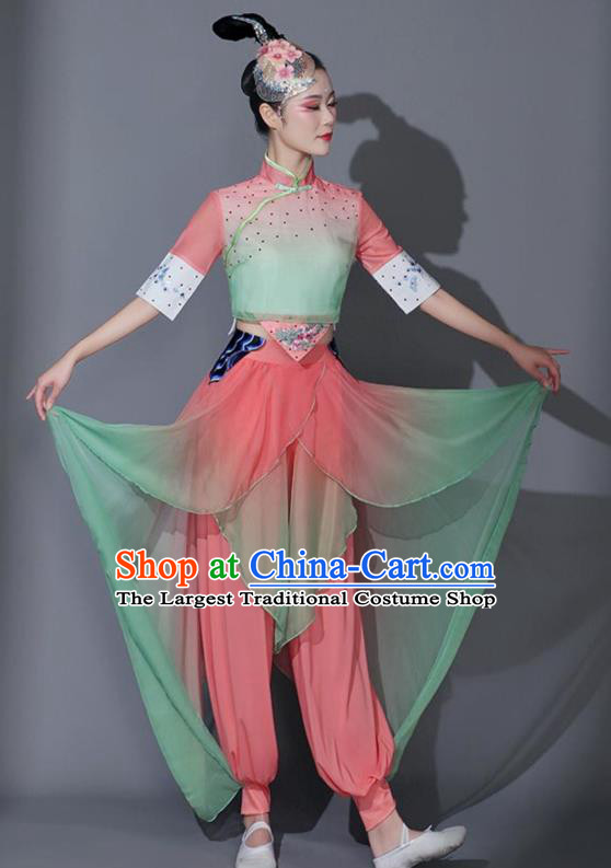 Chinese Picking Tea Girl Pink Outfit Classical Dance Clothing Stage Performance Costume Fan Dance Garment