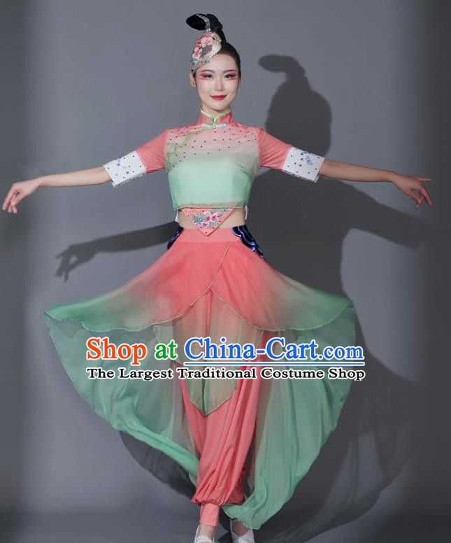 Chinese Picking Tea Girl Pink Outfit Classical Dance Clothing Stage Performance Costume Fan Dance Garment