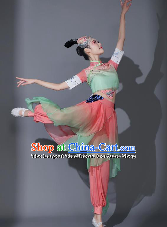 Chinese Picking Tea Girl Pink Outfit Classical Dance Clothing Stage Performance Costume Fan Dance Garment