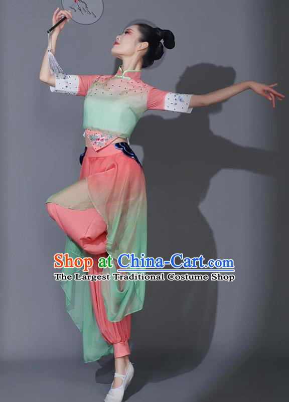 Chinese Picking Tea Girl Pink Outfit Classical Dance Clothing Stage Performance Costume Fan Dance Garment