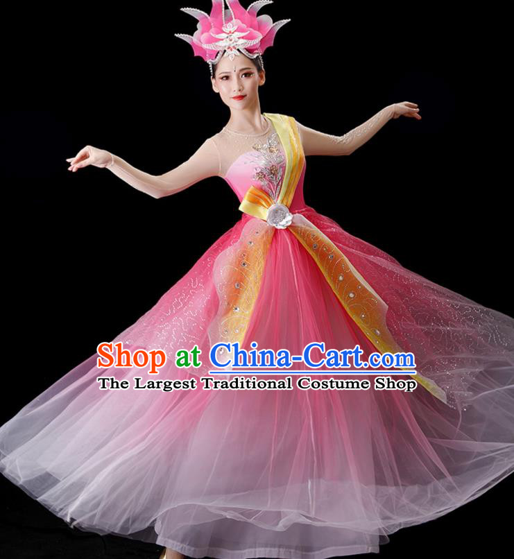 Top Opening Dance Clothing Modern Dance Pink Dress Women Group Dance Costume Stage Performance Fashion