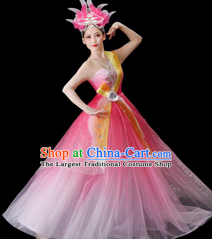 Top Opening Dance Clothing Modern Dance Pink Dress Women Group Dance Costume Stage Performance Fashion
