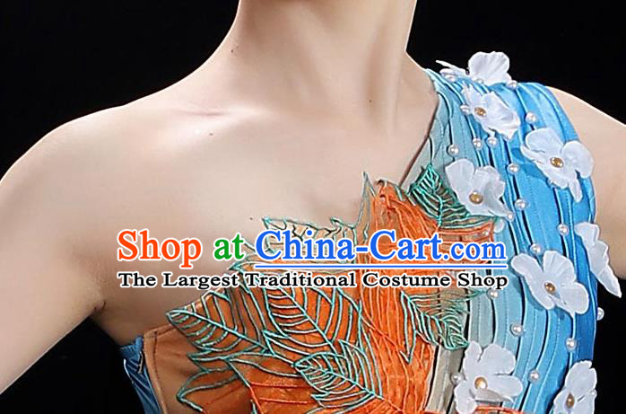 Chinese Woman Solo Dance Dress Dai Nationality Dance Costume Stage Performance Blue Outfit Peacock Dance Clothing