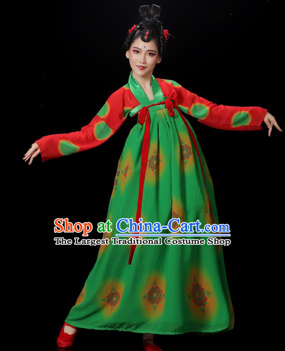 Chinese Tang Dynasty Court Dance Costume Stage Performance Garments Classical Dance Clothing Woman Group Dance Green Dress