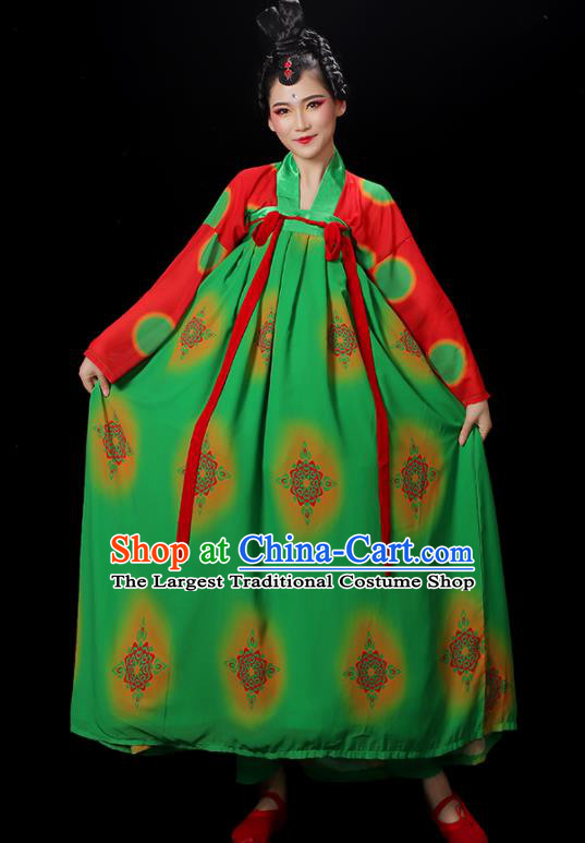 Chinese Tang Dynasty Court Dance Costume Stage Performance Garments Classical Dance Clothing Woman Group Dance Green Dress