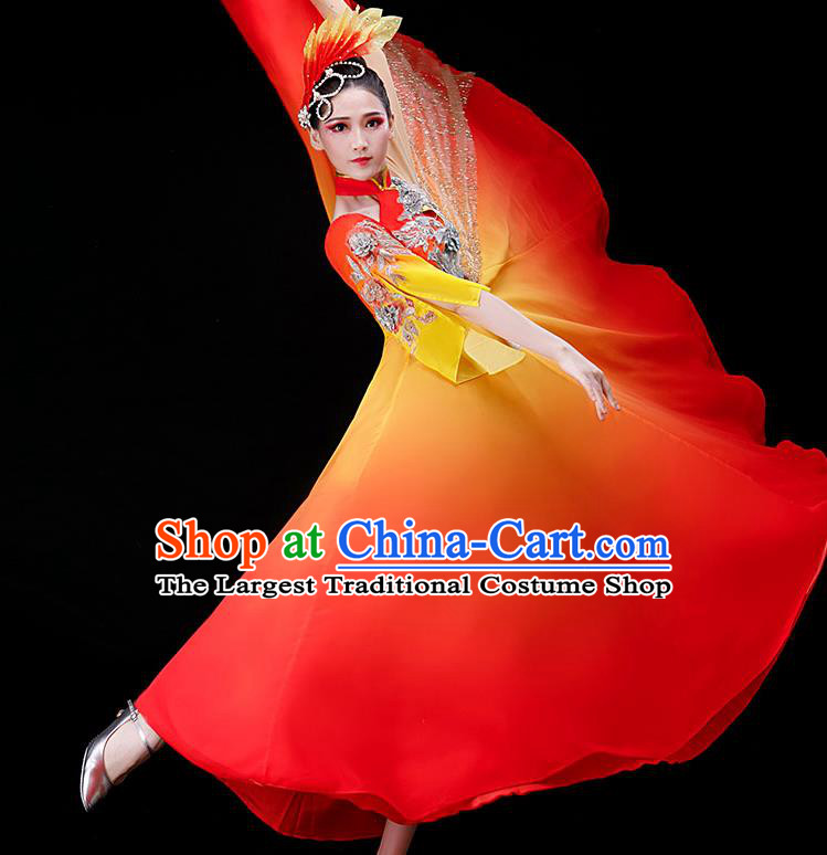 Top Women Group Dance Costume Stage Performance Fashion Opening Dance Clothing Modern Dance Red Dress