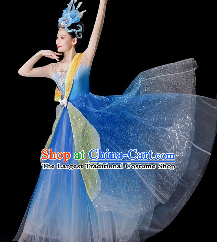 Top Modern Dance Blue Dress Women Group Dance Costume Stage Performance Fashion Opening Dance Clothing