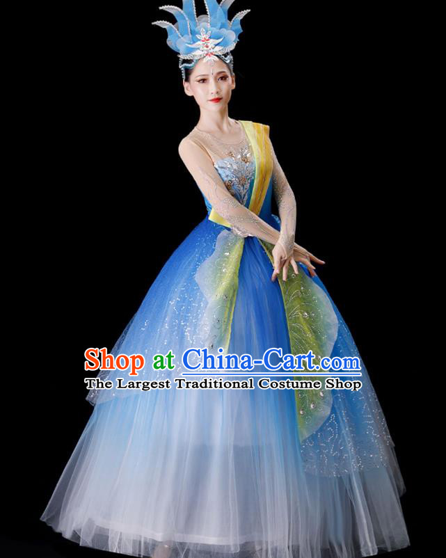 Top Modern Dance Blue Dress Women Group Dance Costume Stage Performance Fashion Opening Dance Clothing