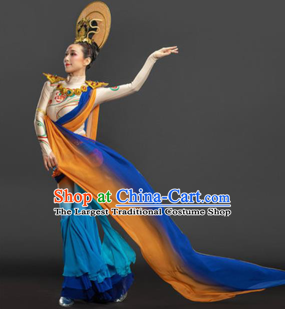 Chinese Dunhuang Flying Apsaras Dance Garment Costume Classical Dance Dress Goddess Dance Chang E Blue Suit