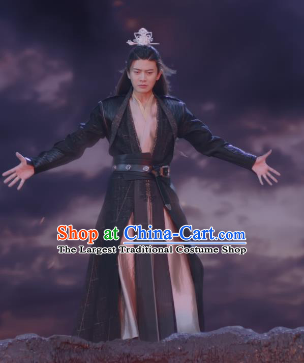 Chinese TV Series The Blue Whisper Chang Yi Garment Costumes Swordsman Black Apparels Ancient Young Childe Clothing