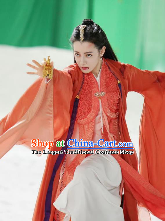 Chinese Ancient Fairy Clothing TV Series The Blue Whisper Ji Yun He Garment Costumes Swordswoman Red Dress