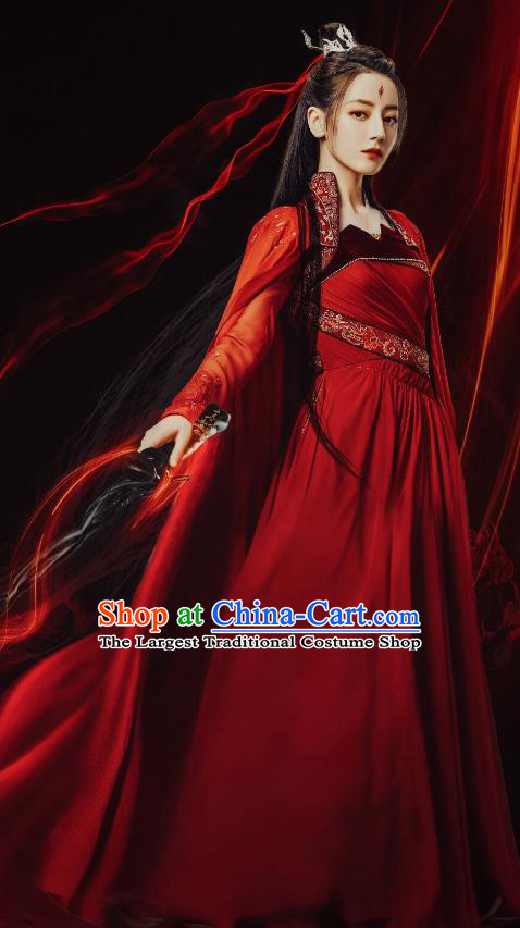 Chinese Swordswoman Red Dress Ancient Fairy Clothing TV Series The Blue Whisper Ji Yun He Garment Costumes