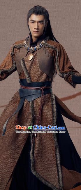 Chinese Ancient TV Series Young Warrior Clothing The Blue Whisper Li Shu Garment Costumes Swordsman Brown Dresses