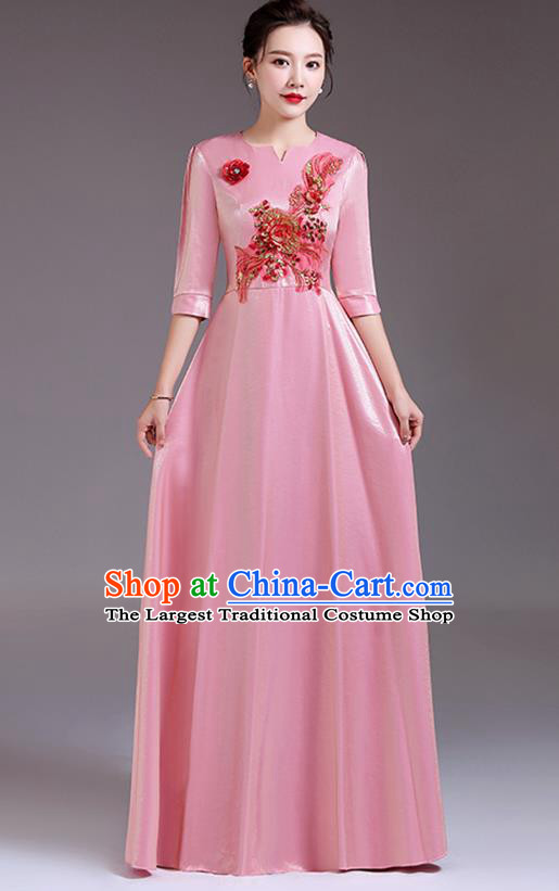 Professional Women Chorus Group Clothing Top Compere Pink Full Dress Stage Performance Garment