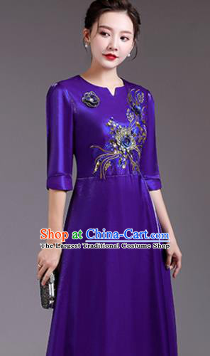 Professional Stage Performance Garment Women Chorus Group Clothing Top Compere Purple Full Dress