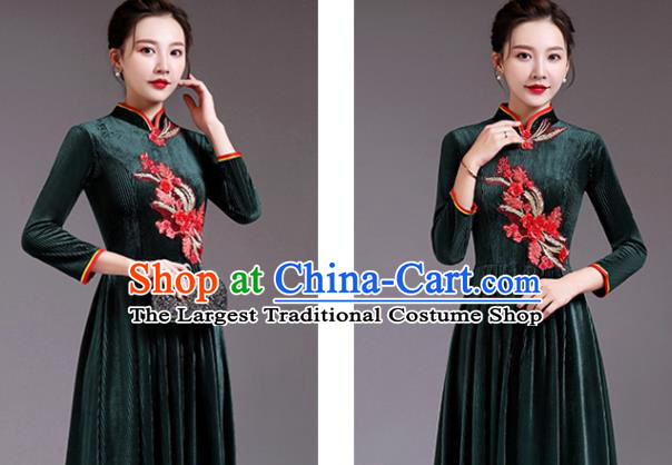 Professional Compere Dark Green Velvet Dress Top Stage Performance Garment Women Chorus Group Clothing