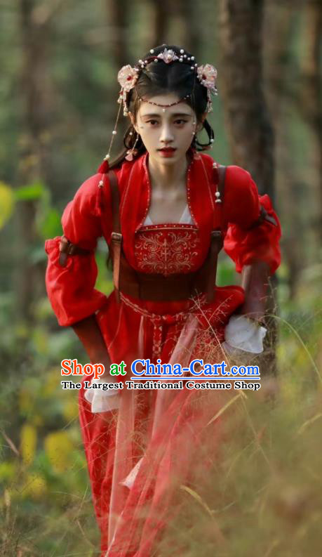Chinese Romance Series Rebirth For You Replica Costumes Princess Jia Nan Clothing Ancient Young Lady Red Dress and Hair Accessories