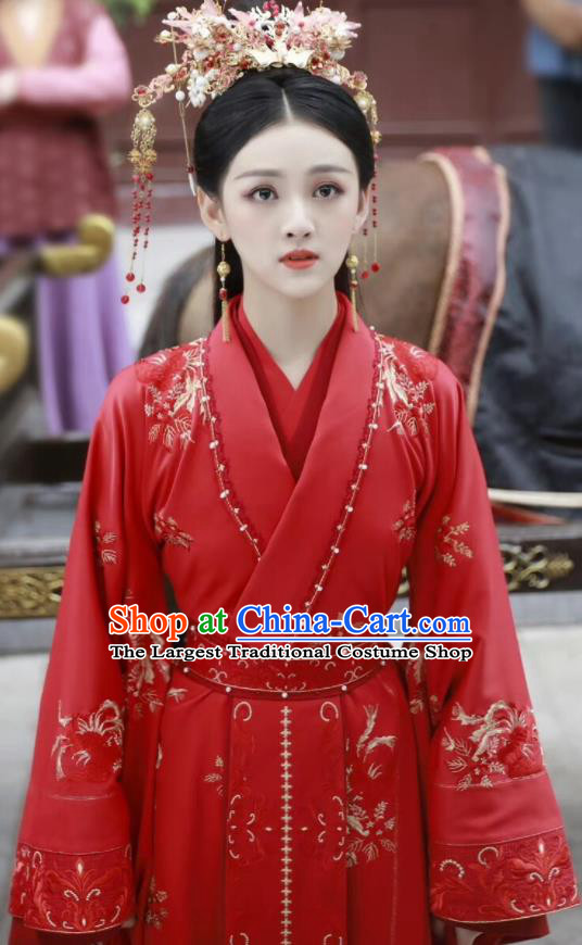 Chinese Ancient Princess Red Dress Garments Romance Series Rebirth For You Li Dongzhi Replica Costumes Traditional Wedding Hanfu Clothing and Headdress