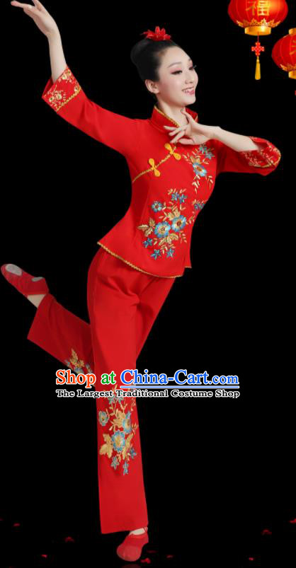 Chinese Folk Dance Clothing Professional Fan Dance Red Outfit Spring Festival Gala Yangko Dance Garment