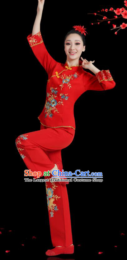 Chinese Folk Dance Clothing Professional Fan Dance Red Outfit Spring Festival Gala Yangko Dance Garment