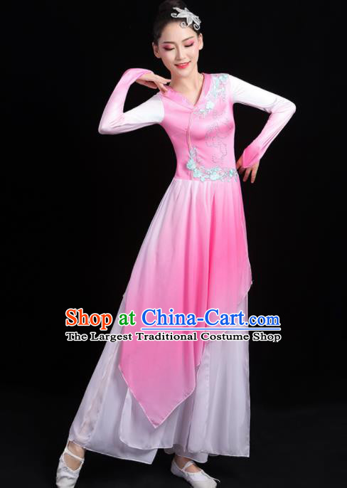 China Classical Dance Clothing Fan Dance Costume Umbrella Dance Pink Dress Outfits