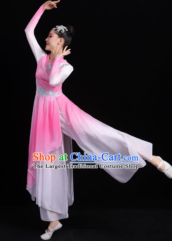 China Classical Dance Clothing Fan Dance Costume Umbrella Dance Pink Dress Outfits