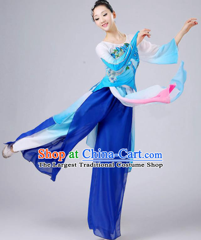 China Fan Dance Costume Umbrella Dance Blue Outfits Classical Dance Clothing