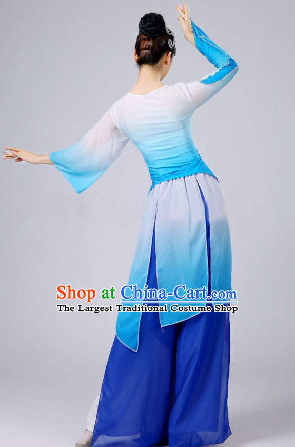 China Fan Dance Costume Umbrella Dance Blue Outfits Classical Dance Clothing