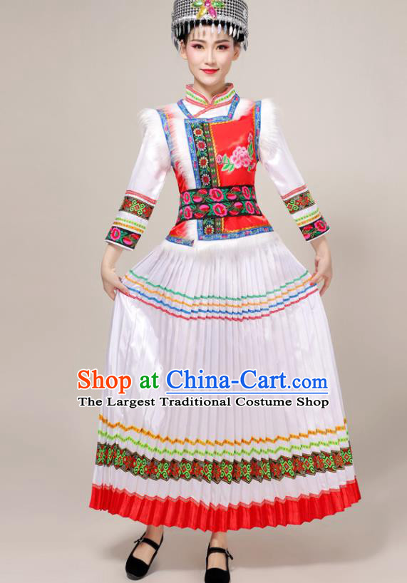 China Yunnan Ethnic Women Festival Clothing Hani Minority Folk Dance Costume Lisu Nationality White Dress