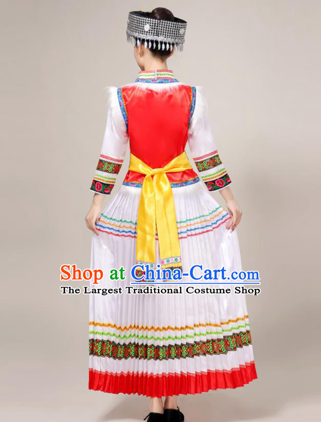 China Yunnan Ethnic Women Festival Clothing Hani Minority Folk Dance Costume Lisu Nationality White Dress