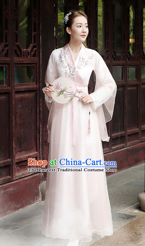 China Umbrella Dance Light Pink Dress Classical Dance Clothing Ancient Hanfu Fairy Dance Costume
