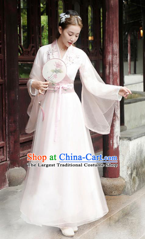China Umbrella Dance Light Pink Dress Classical Dance Clothing Ancient Hanfu Fairy Dance Costume