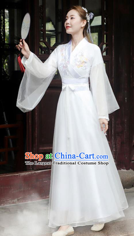China Ancient Hanfu Fairy Dance Costume Umbrella Dance White Dress Classical Dance Clothing