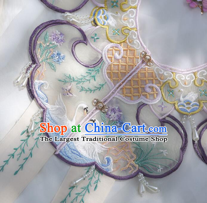 Chinese White Collar Yujian Cheongsam Cappa Traditional Necklace Accessories Ming Dynasty Embroidered Cloud Shoulder