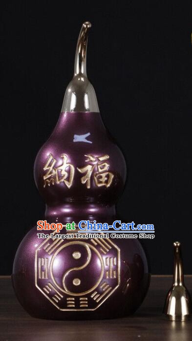 Chinese Handmade Purple Gourd Bottle Brass Craft Lucky Wine Flagon Copper Water Bottle